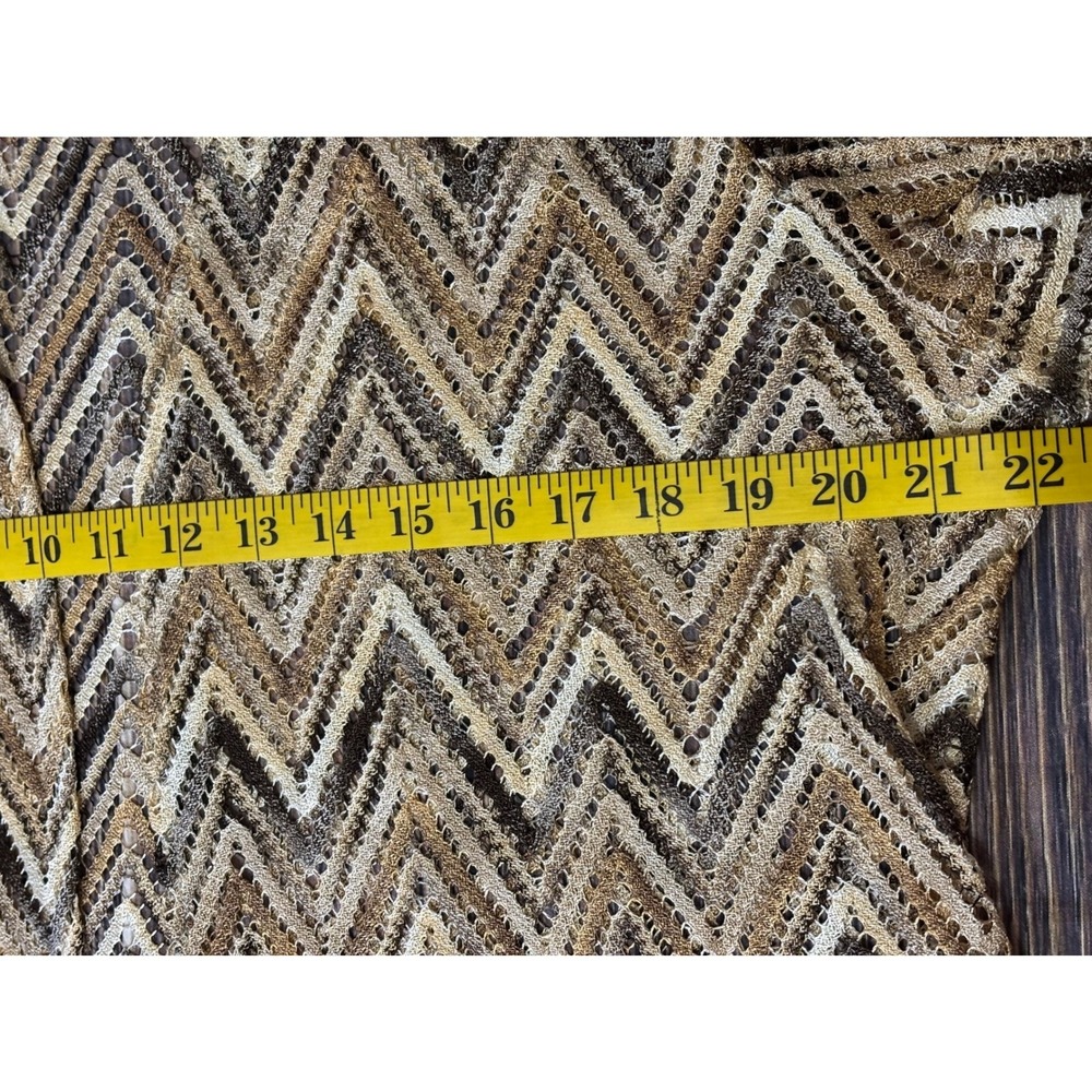 Susan Graver Knit Cardigan Womens XL Gold Brown Zig Zag Print Open Front - Picture 7 of 12